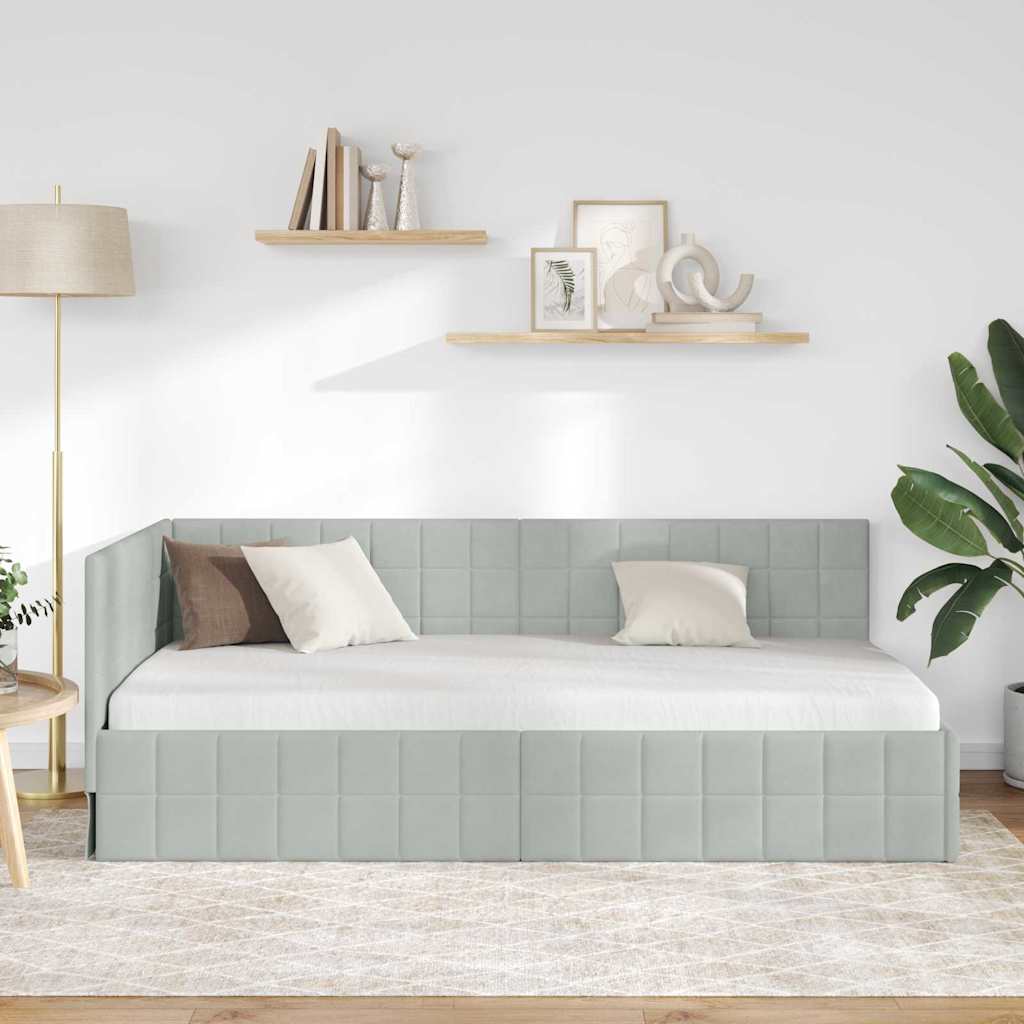 Corner Bed Frame with Headboard Light grey 100 x 200 cm Velvet