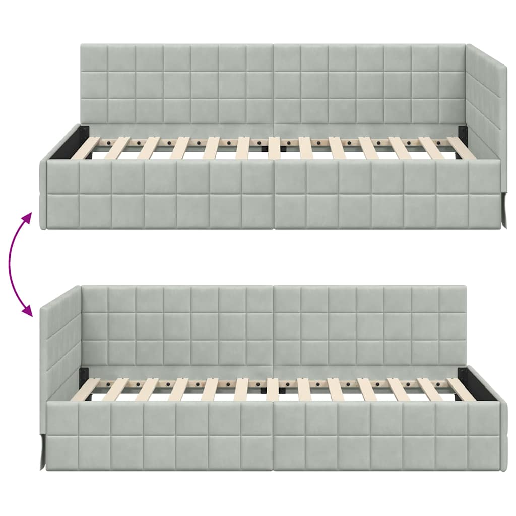 Corner Bed Frame with Headboard Light grey 100 x 200 cm Velvet