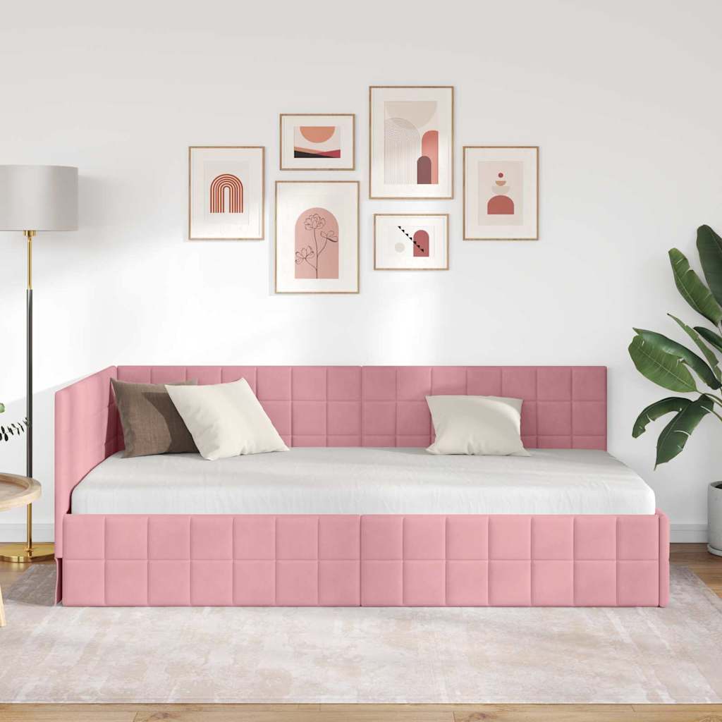 Corner Bed Frame with Headboard Pink 100 x 200 cm Velvet