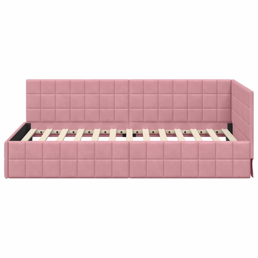 Corner Bed Frame with Headboard Pink 100 x 200 cm Velvet