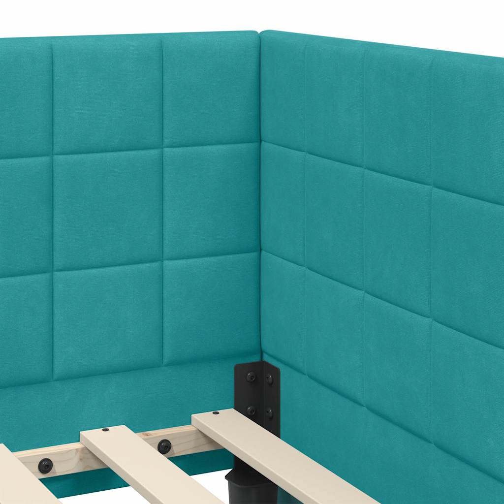 Corner Bed Frame with Headboard Turquoise 100 x 200 cm Velvet