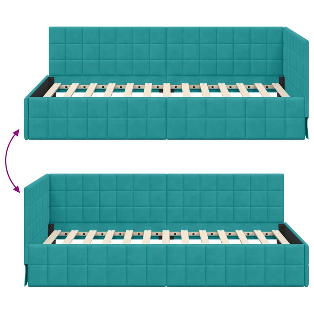Corner Bed Frame with Headboard Turquoise 100 x 200 cm Velvet