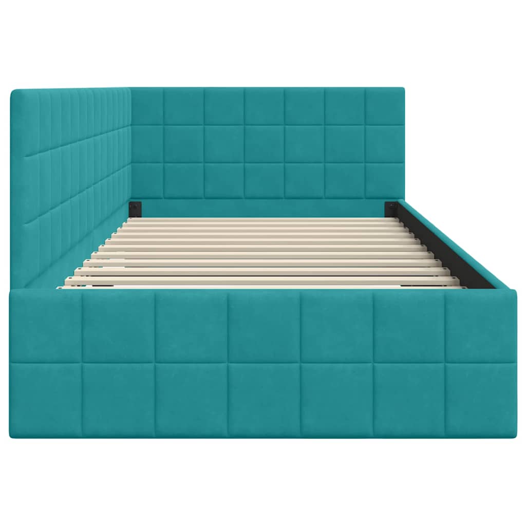 Corner Bed Frame with Headboard Turquoise 100 x 200 cm Velvet