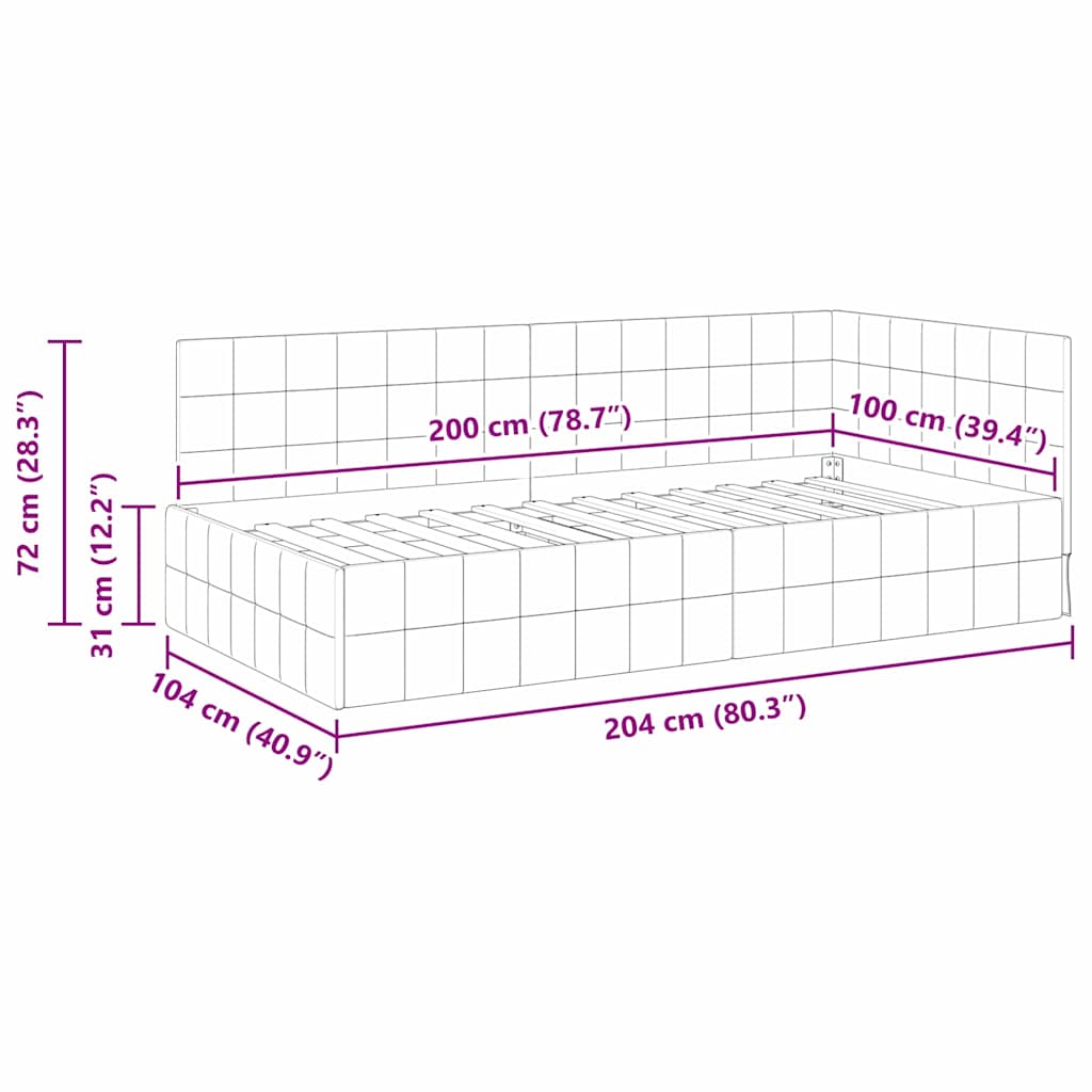 Corner Bed Frame with Headboard Turquoise 100 x 200 cm Velvet