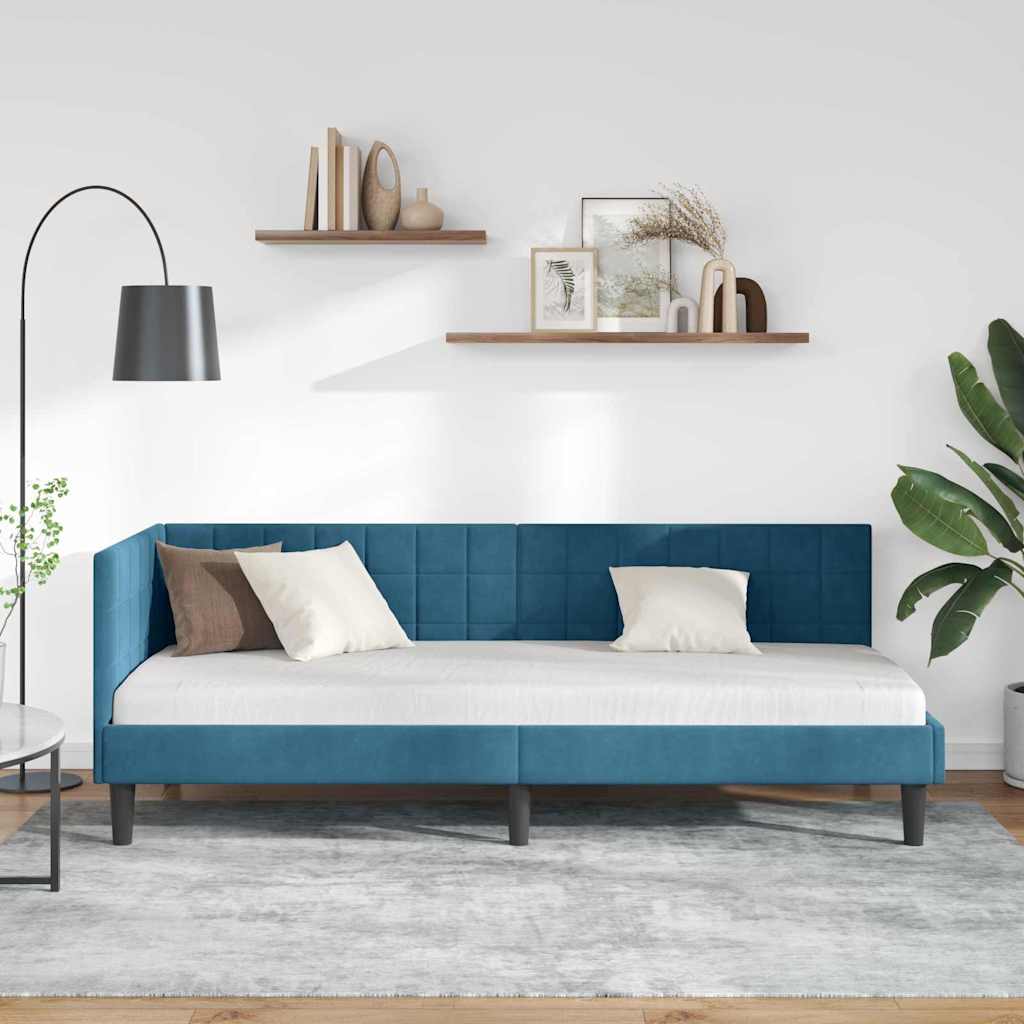 Corner Bed Frame with Headboard Blue 80 x 200 cm Velvet