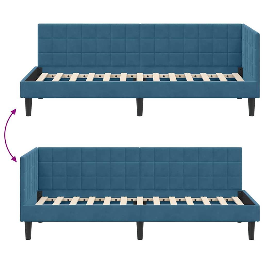 Corner Bed Frame with Headboard Blue 80 x 200 cm Velvet