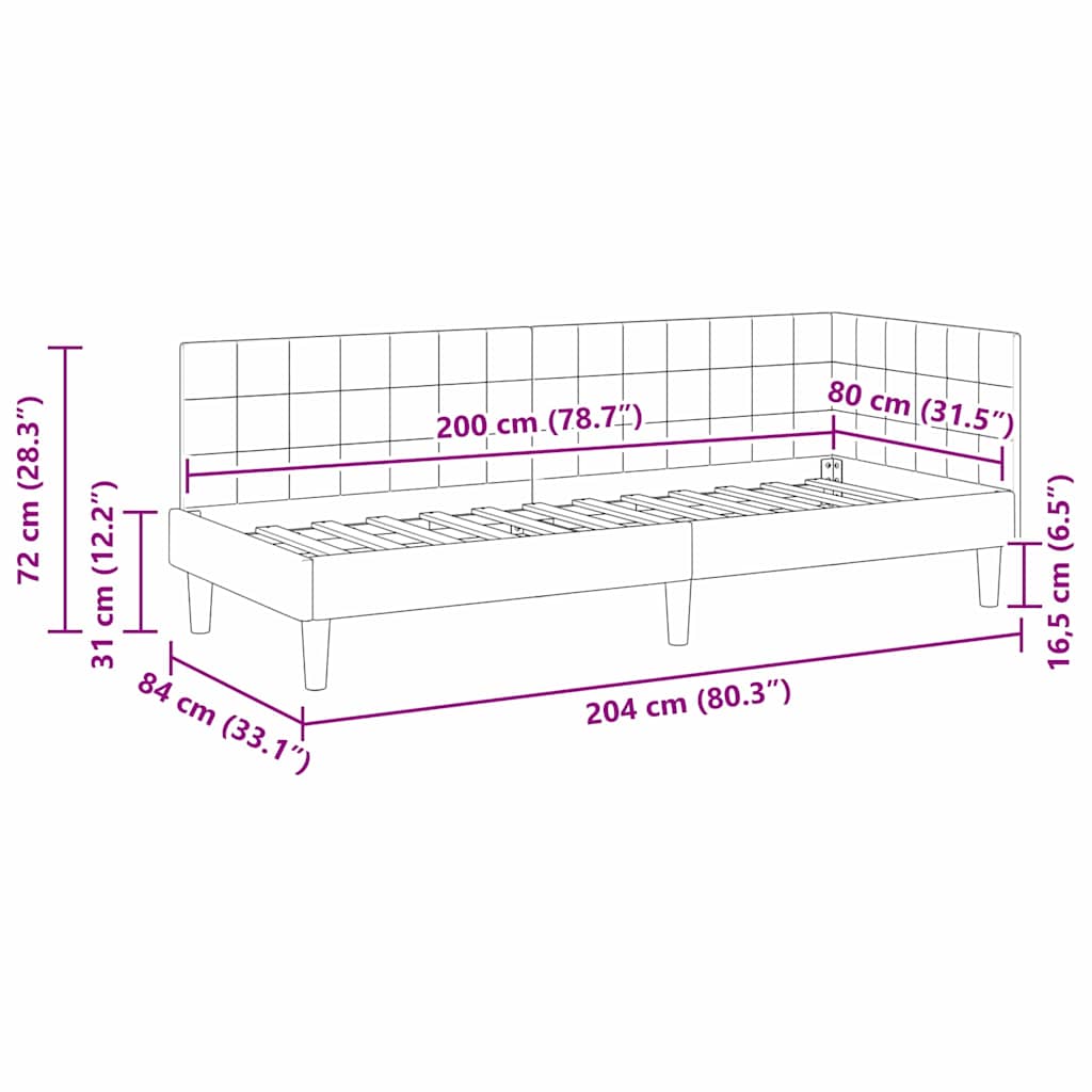 Corner Bed Frame with Headboard Light grey 80 x 200 cm Velvet