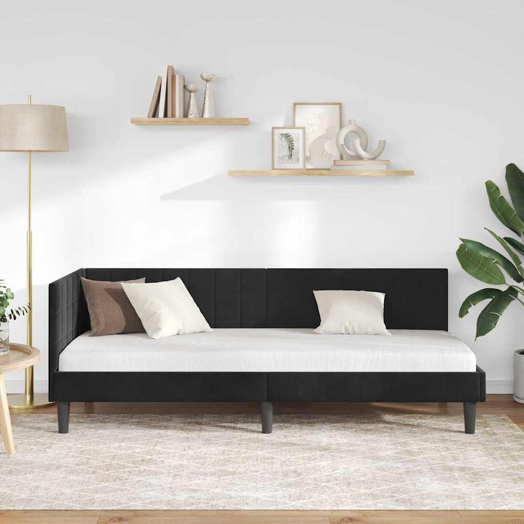 Corner Bed Frame with Headboard Black 80 x 200 cm Velvet