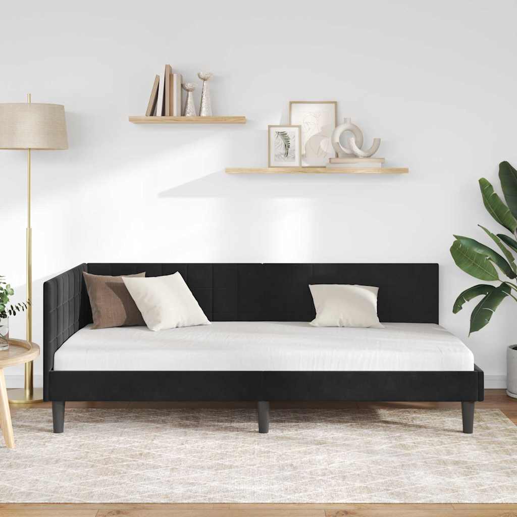 Corner Bed Frame with Headboard Black 90 x 190 cm Velvet
