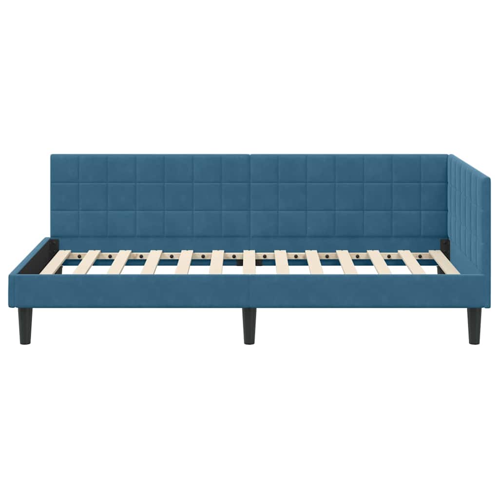 Corner Bed Frame with Headboard Blue 90 x 200 cm Velvet