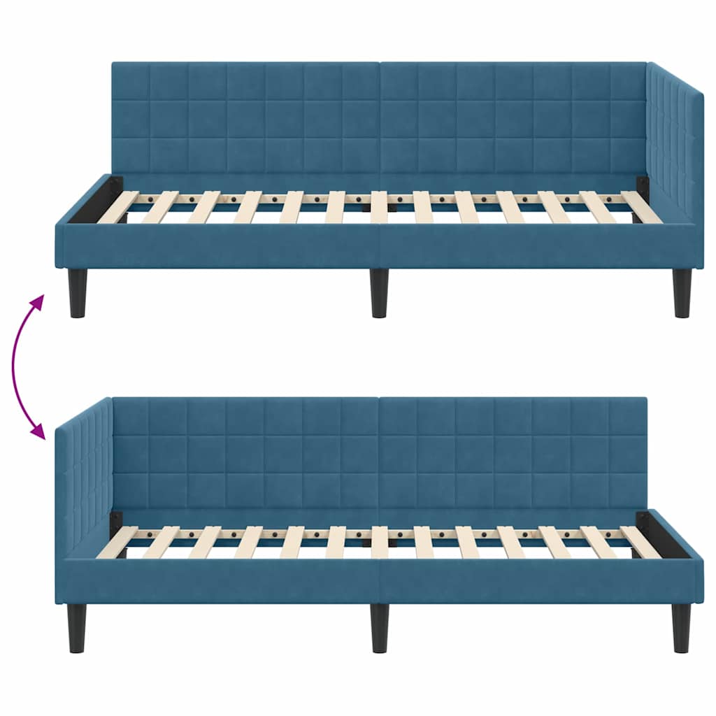 Corner Bed Frame with Headboard Blue 90 x 200 cm Velvet