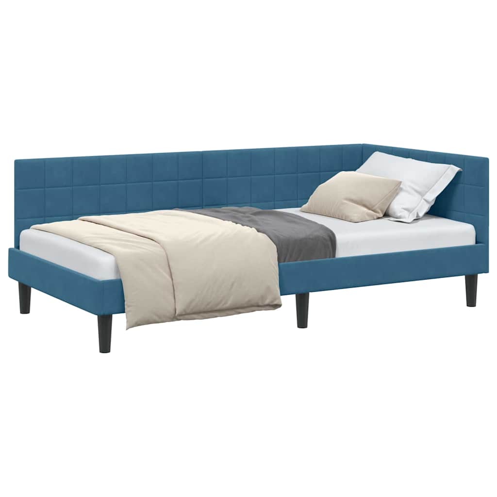 Corner Bed Frame with Headboard Blue 90 x 200 cm Velvet