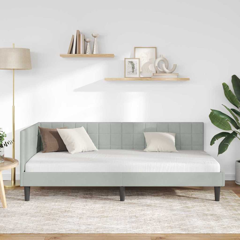 Corner Bed Frame with Headboard Light grey 90 x 200 cm Velvet
