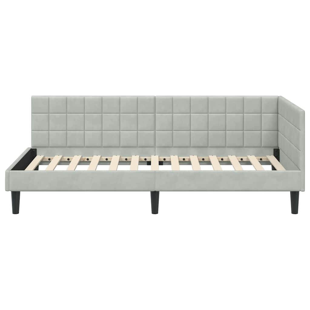 Corner Bed Frame with Headboard Light grey 90 x 200 cm Velvet