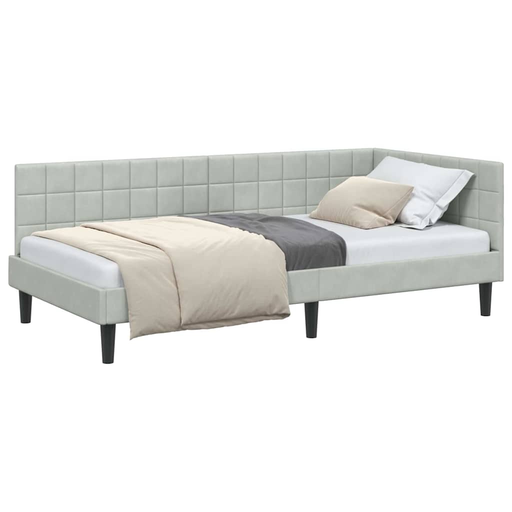 Corner Bed Frame with Headboard Light grey 90 x 200 cm Velvet