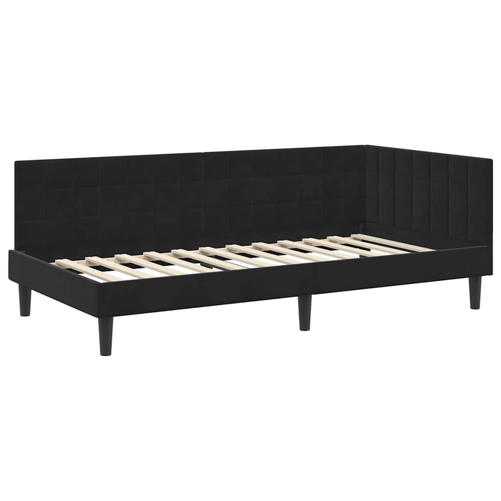 Corner Bed Frame with Headboard Black 90 x 200 cm Velvet