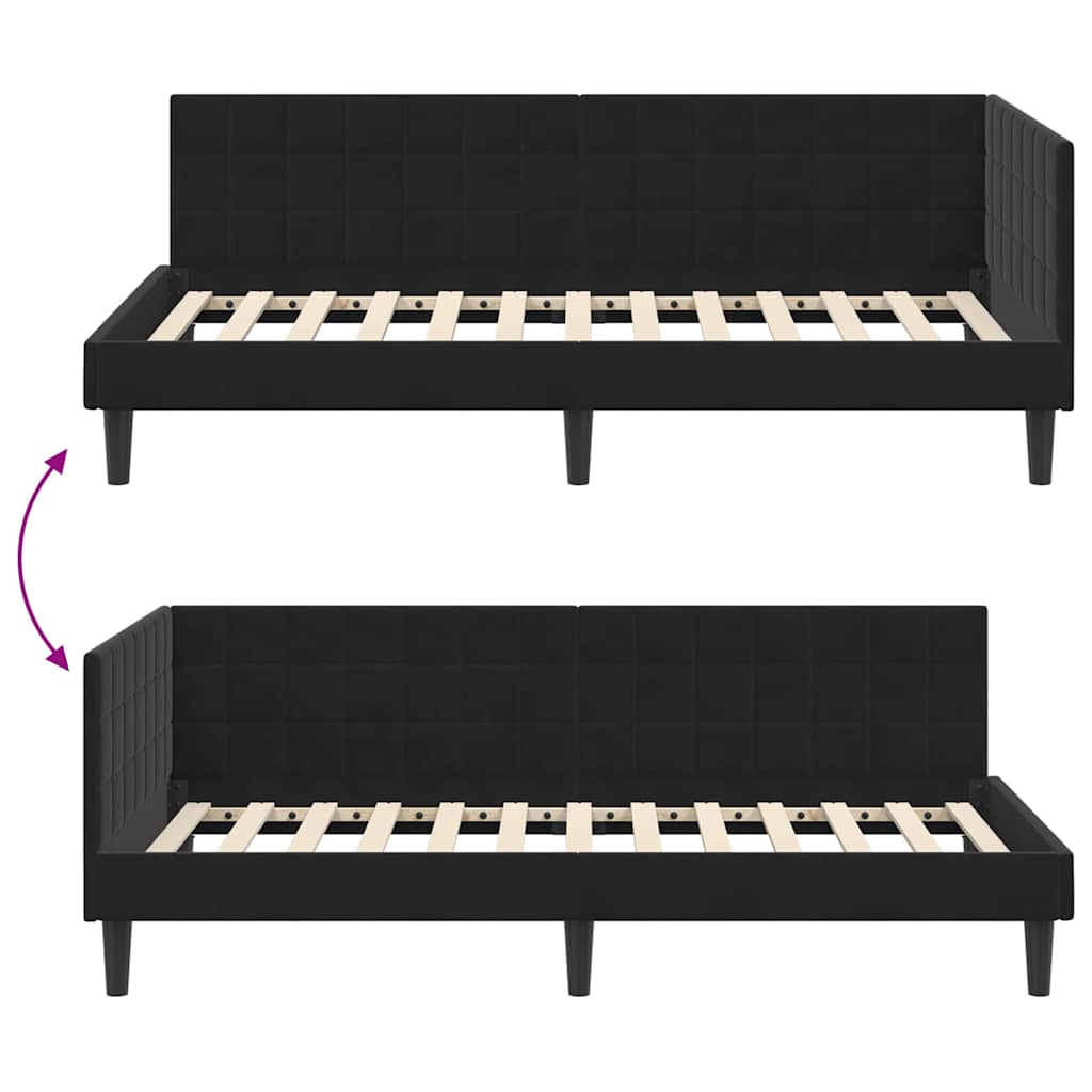Corner Bed Frame with Headboard Black 90 x 200 cm Velvet