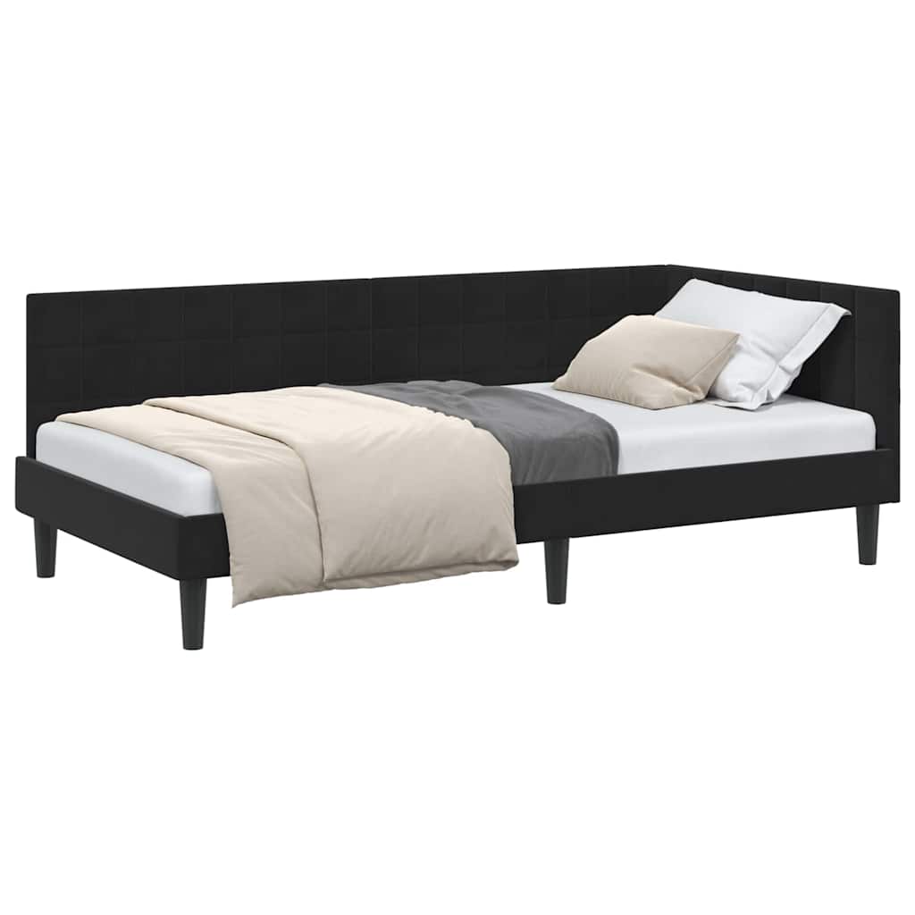 Corner Bed Frame with Headboard Black 90 x 200 cm Velvet