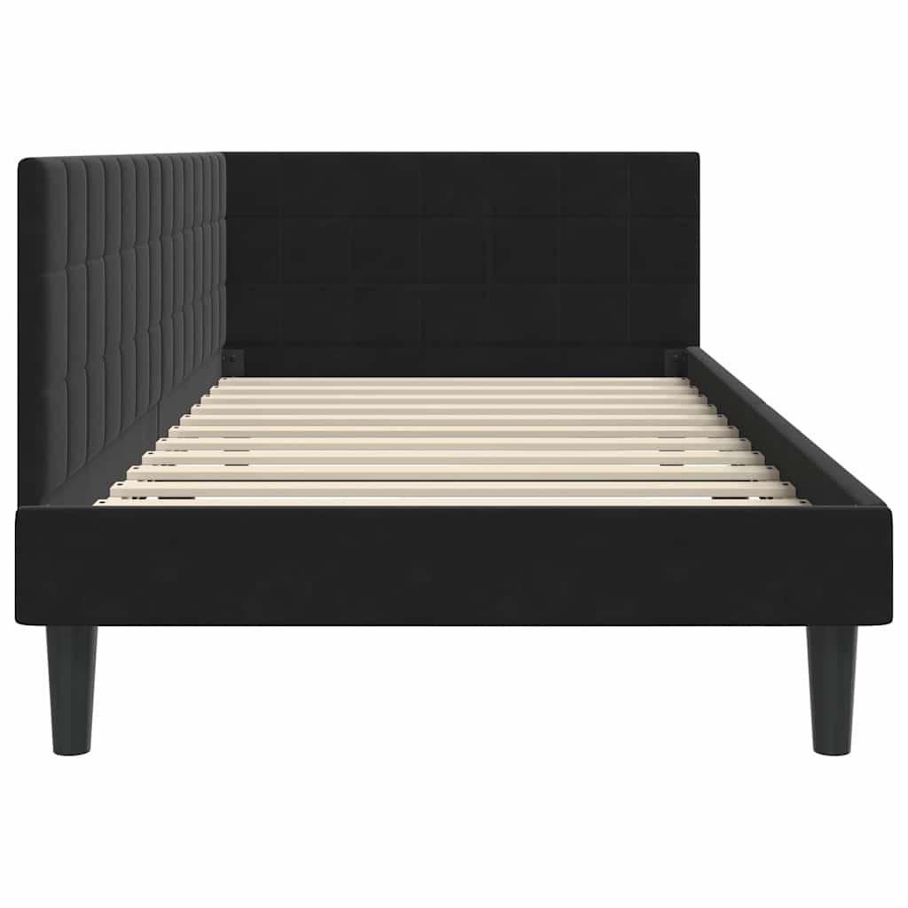 Corner Bed Frame with Headboard Black 90 x 200 cm Velvet