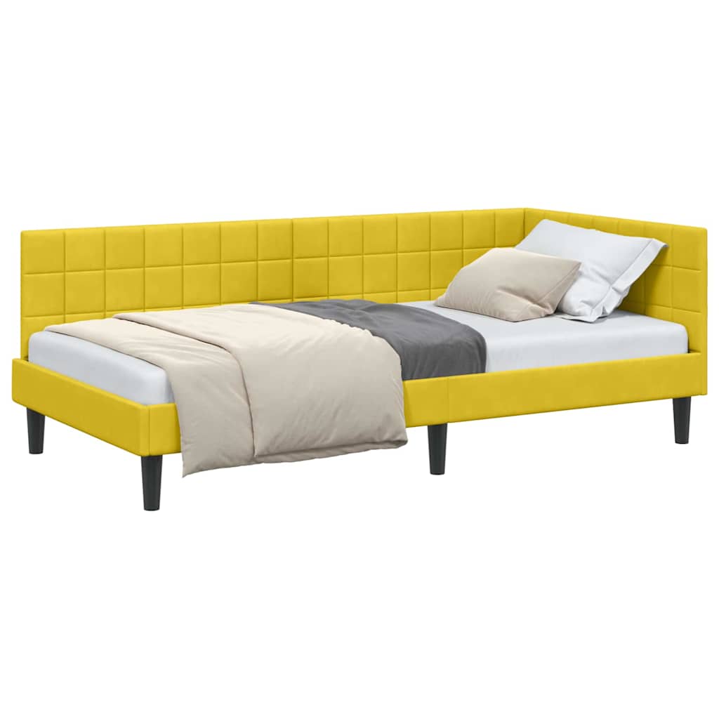 Corner Bed Frame with Headboard Yellow 90 x 200 cm Velvet