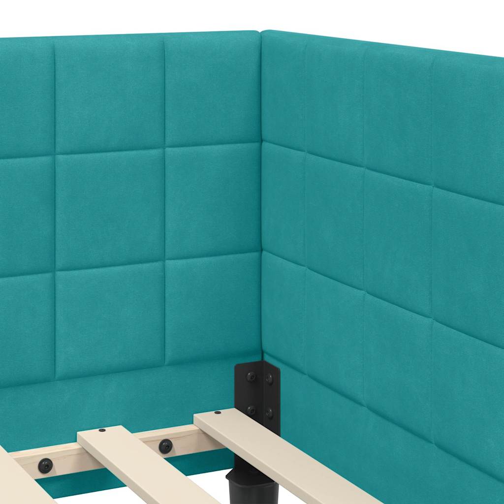 Corner Bed Frame with Headboard Turquoise 90 x 200 cm Velvet