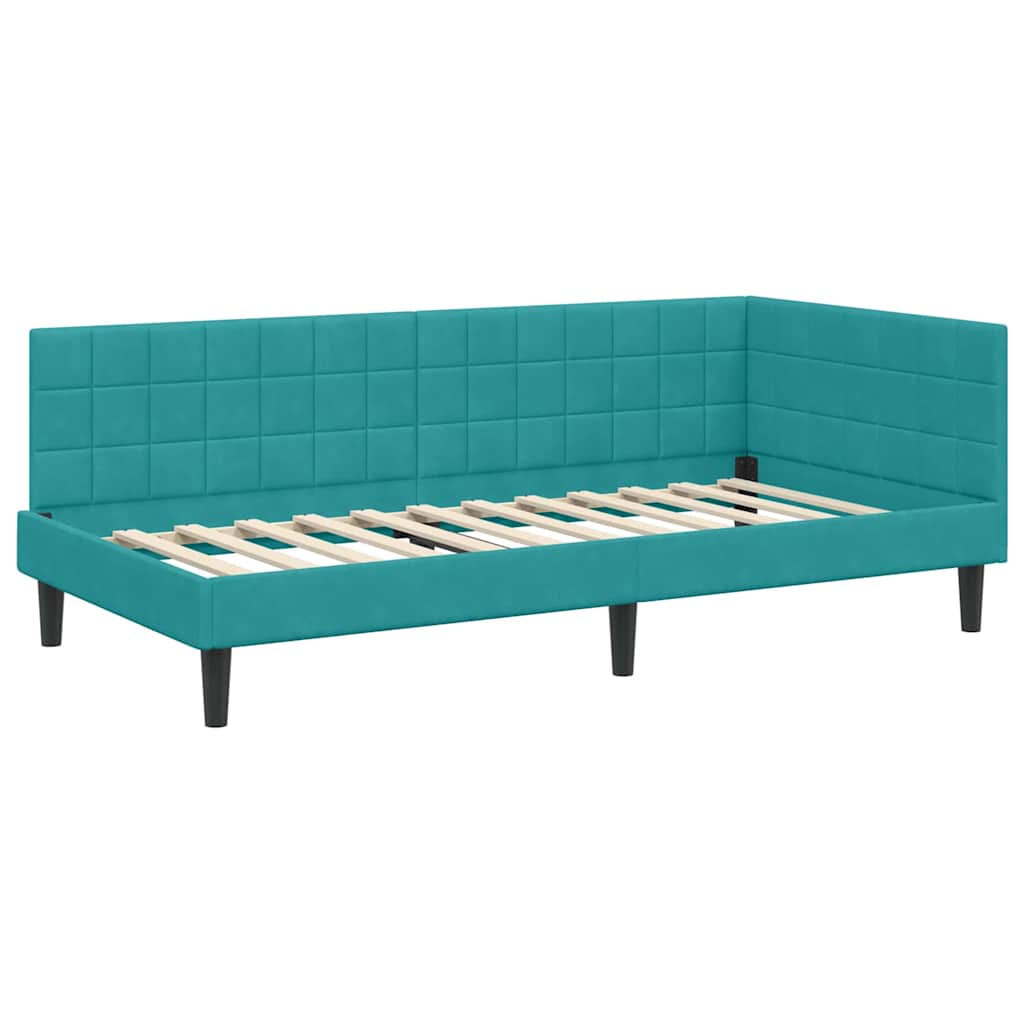 Corner Bed Frame with Headboard Turquoise 90 x 200 cm Velvet