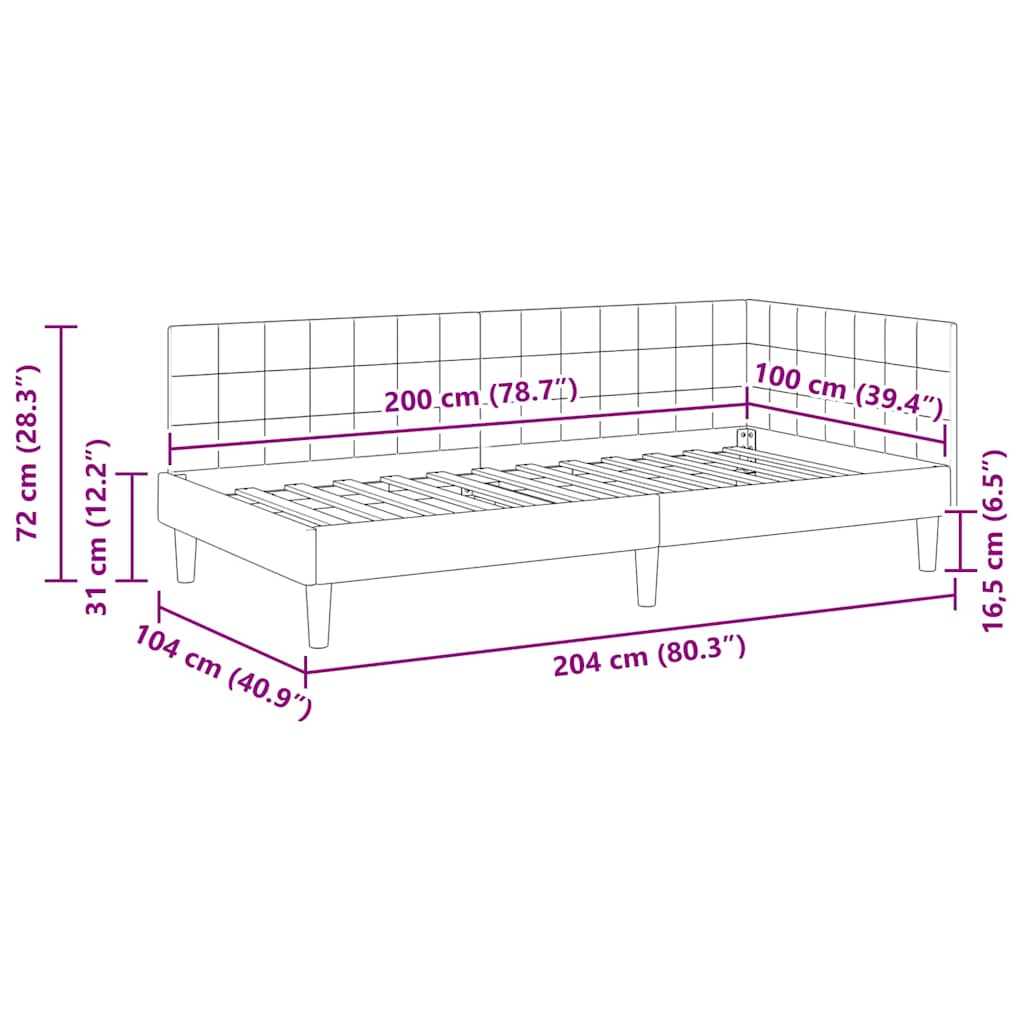Corner Bed Frame with Headboard Blue 100 x 200 cm Velvet