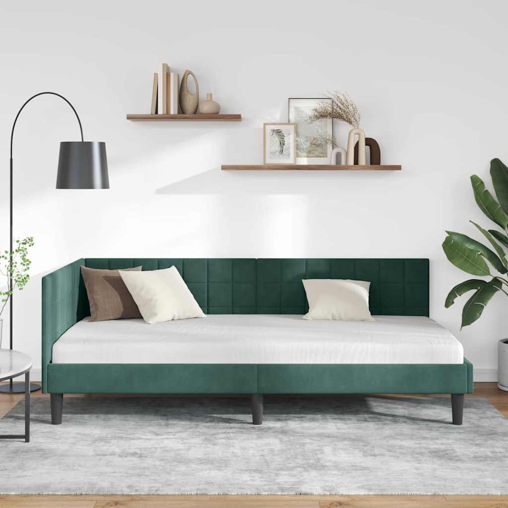 Corner Bed Frame with Headboard Dark green 100 x 200 cm Velvet
