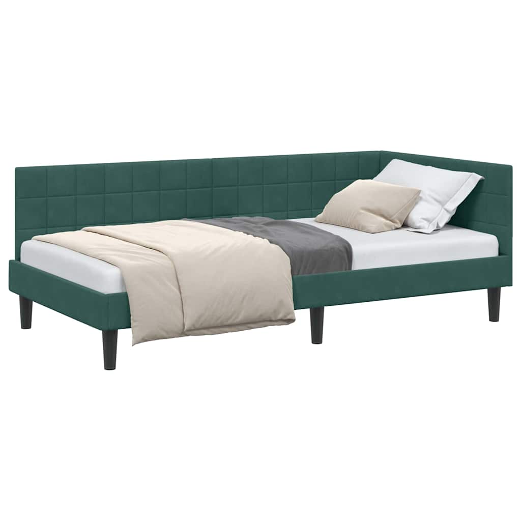 Corner Bed Frame with Headboard Dark green 100 x 200 cm Velvet