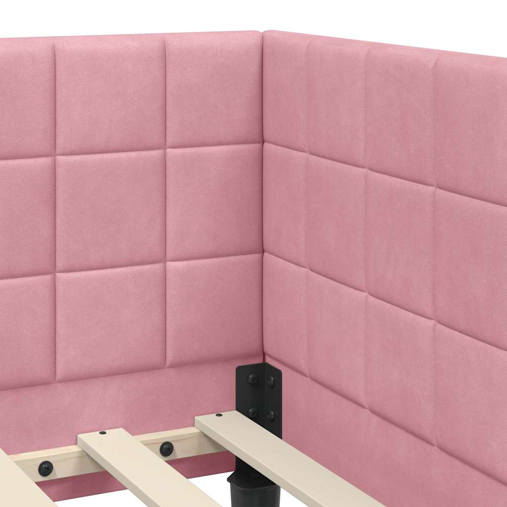 Corner Bed Frame with Headboard Pink 100 x 200 cm Velvet