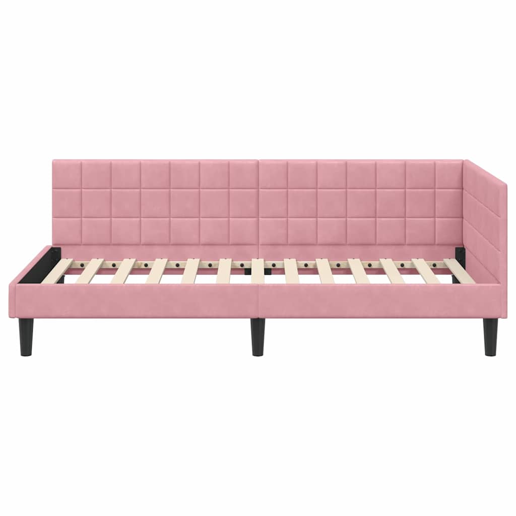 Corner Bed Frame with Headboard Pink 100 x 200 cm Velvet