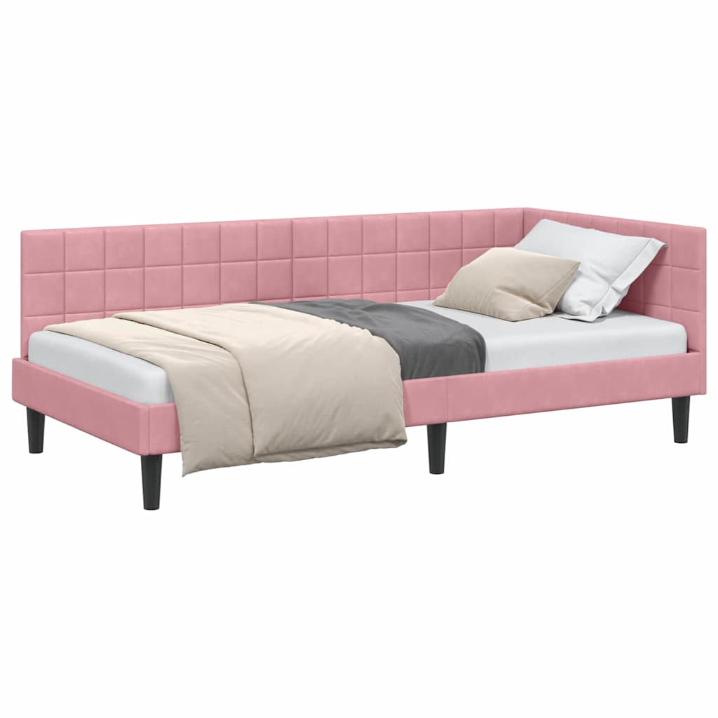 Corner Bed Frame with Headboard Pink 100 x 200 cm Velvet