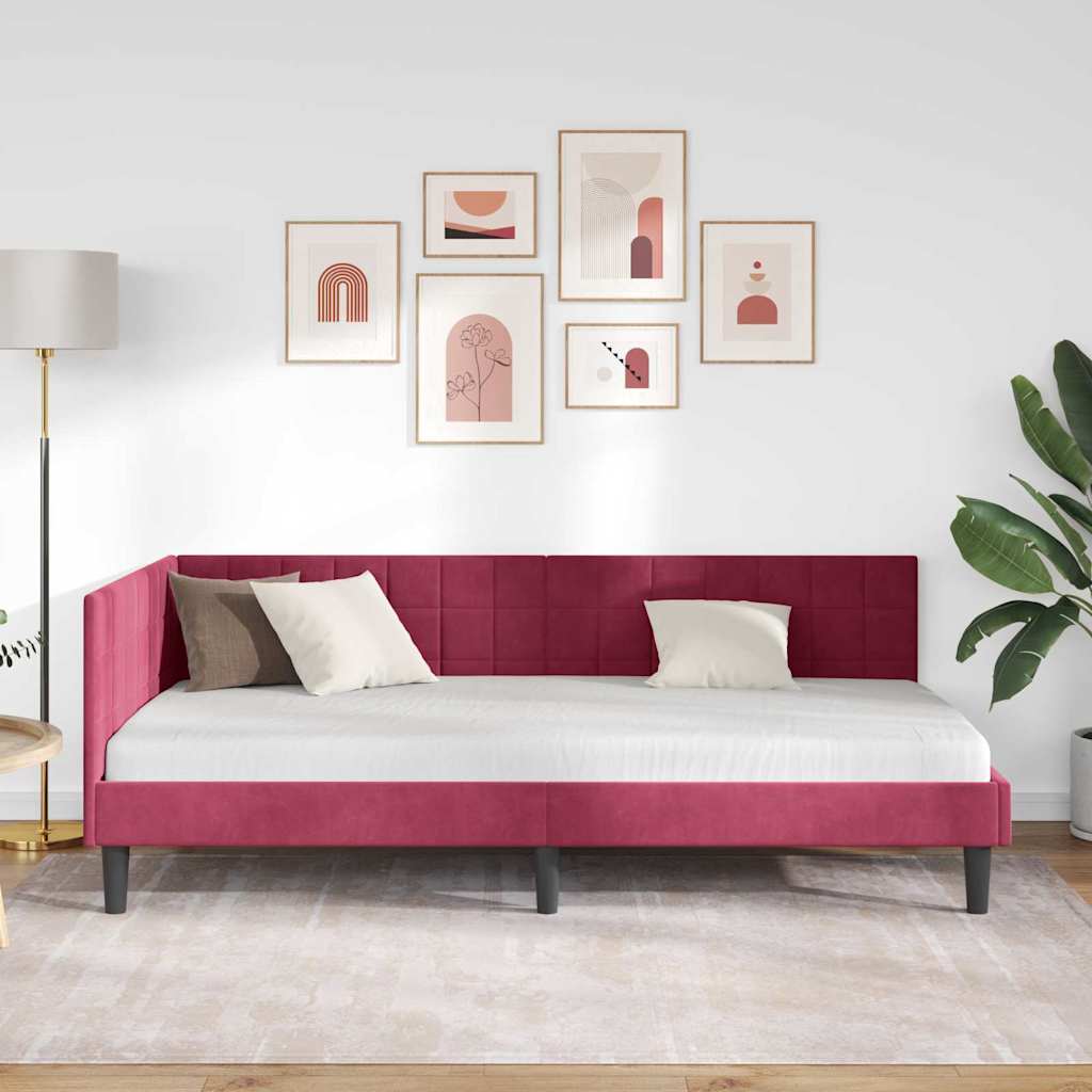 Corner Bed Frame with Headboard Wine red 100 x 200 cm Velvet