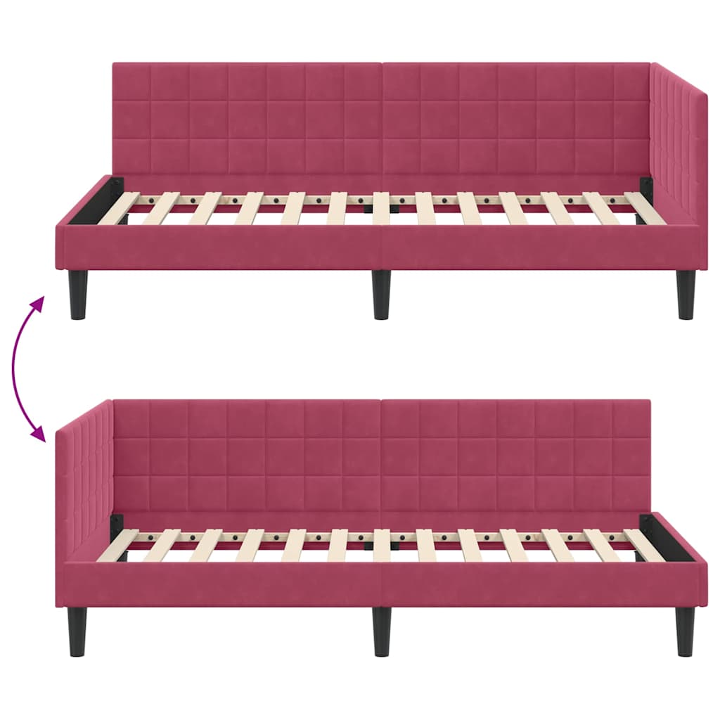 Corner Bed Frame with Headboard Wine red 100 x 200 cm Velvet
