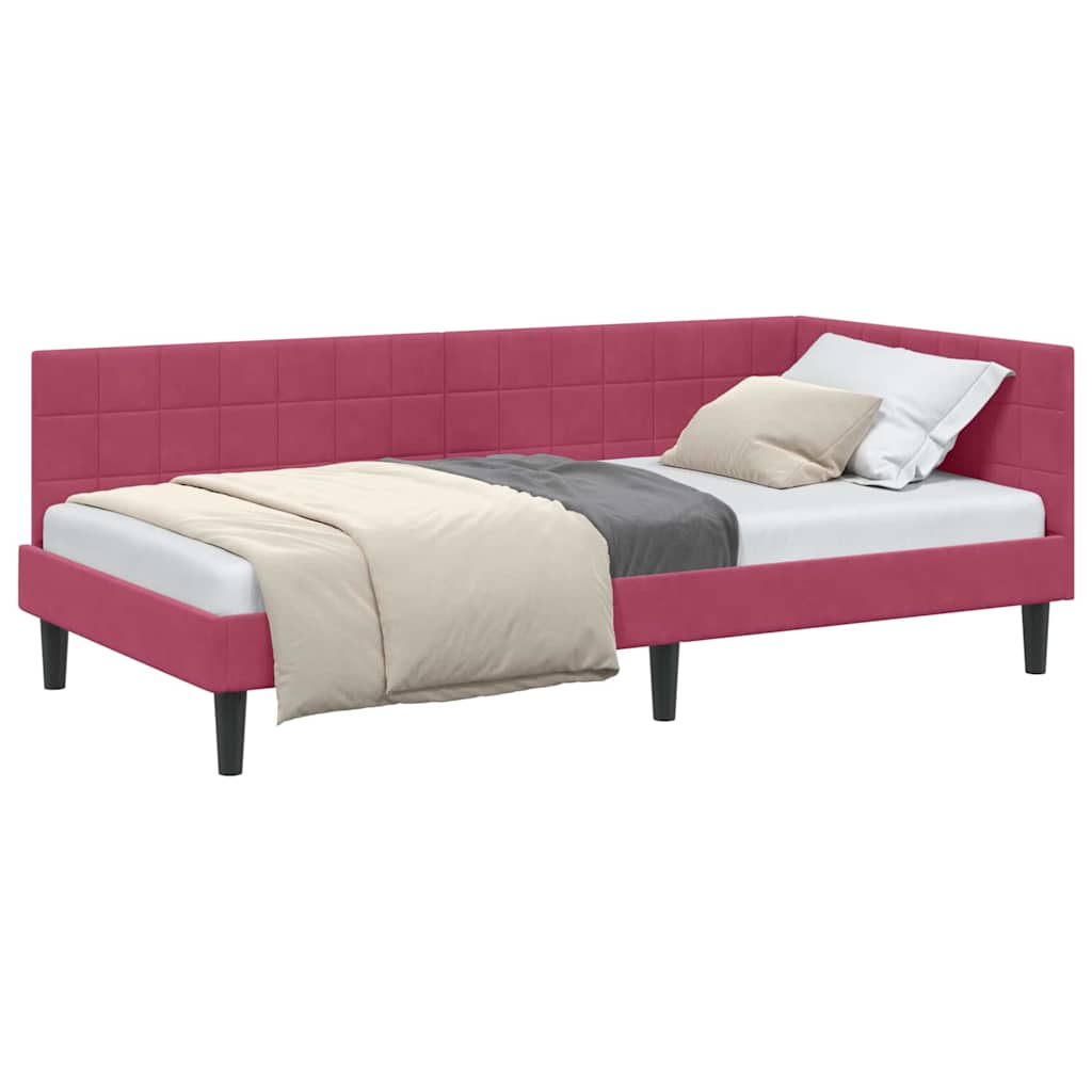 Corner Bed Frame with Headboard Wine red 100 x 200 cm Velvet
