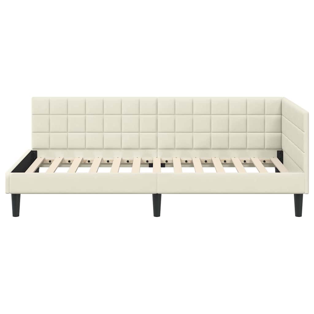 Corner Bed Frame with Headboard Cream 100 x 200 cm Velvet