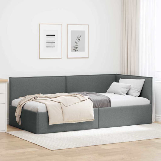 Corner Bed Frame with Headboard Dark grey 90 x 190 cm Fabric