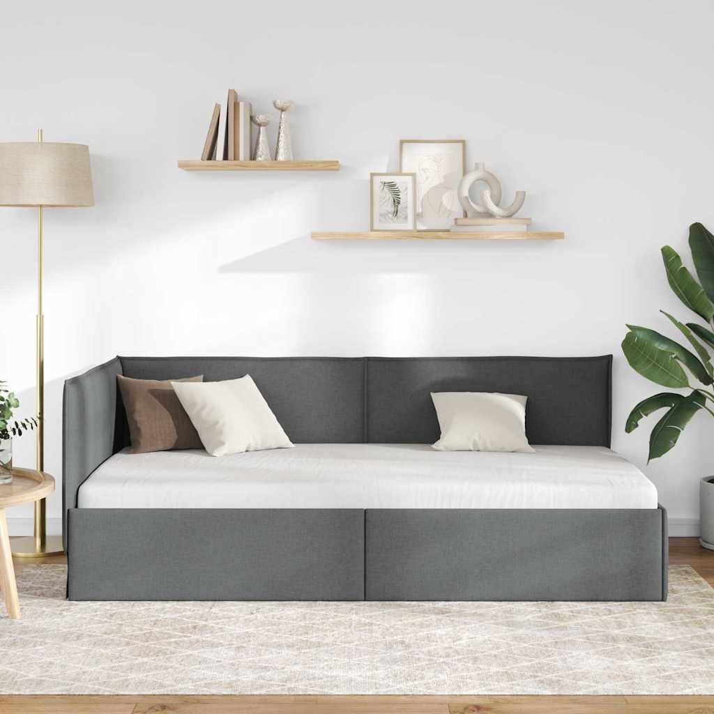Corner Bed Frame with Headboard Dark grey 90 x 190 cm Fabric