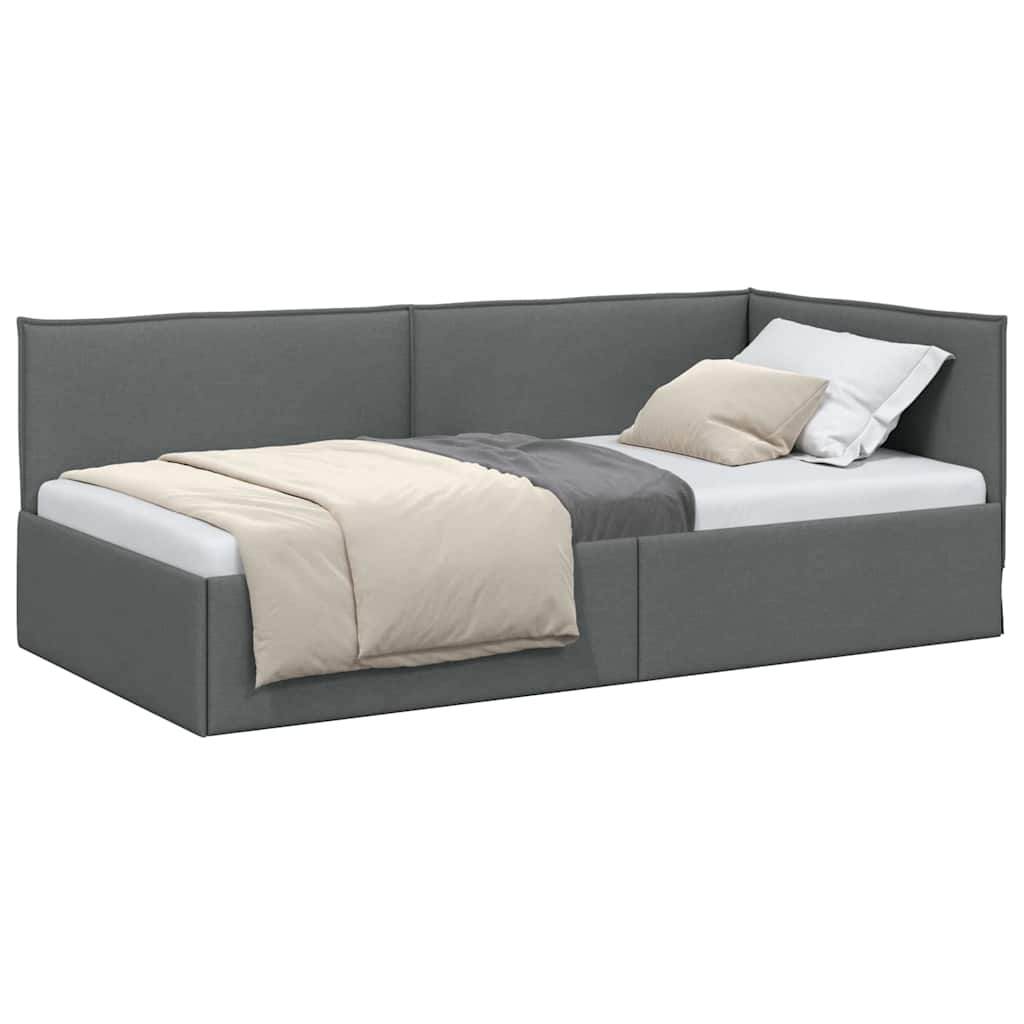 Corner Bed Frame with Headboard Dark grey 90 x 190 cm Fabric
