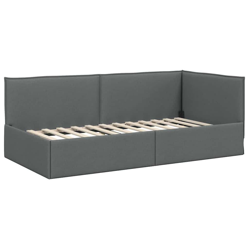 Corner Bed Frame with Headboard Dark grey 90 x 200 cm Fabric