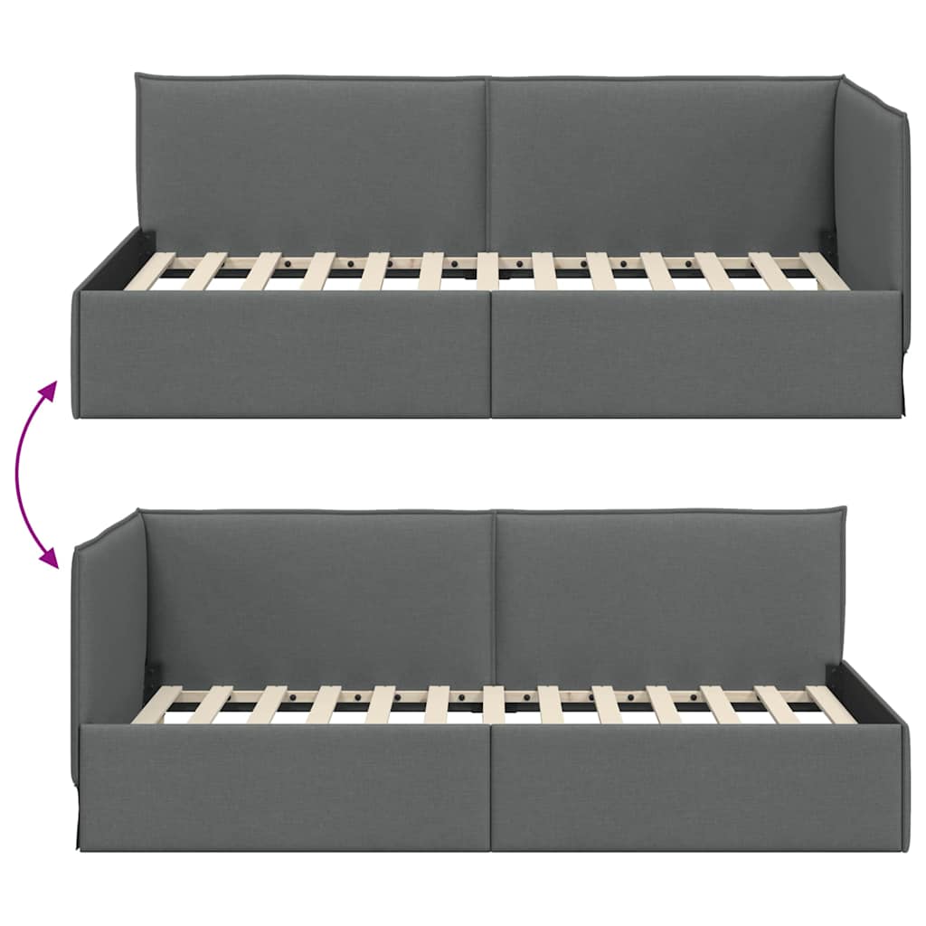 Corner Bed Frame with Headboard Dark grey 90 x 200 cm Fabric