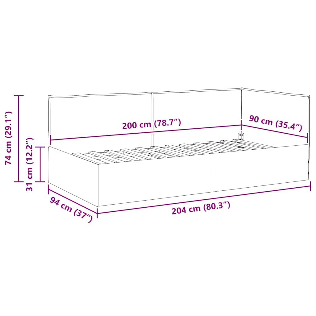 Corner Bed Frame with Headboard Dark grey 90 x 200 cm Fabric