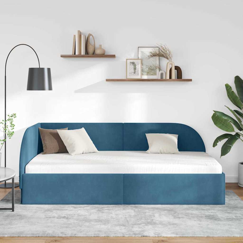 Corner Bed Frame with Headboard Blue 80 x 200 cm Velvet