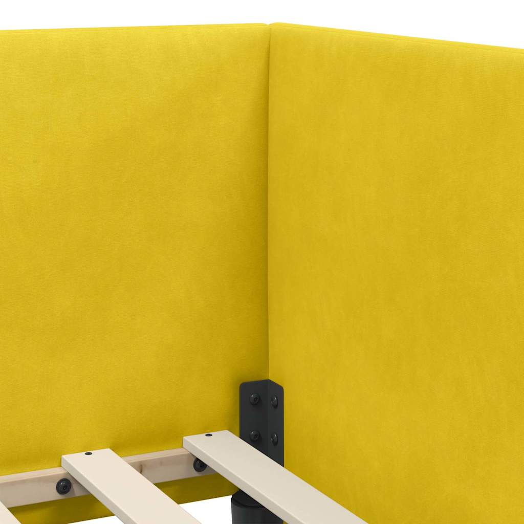 Corner Bed Frame with Headboard Yellow 90 x 190 cm Velvet
