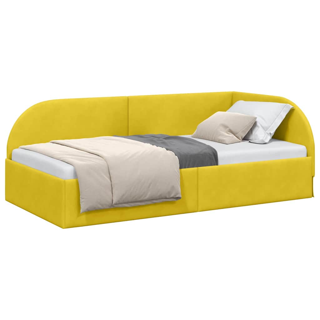 Corner Bed Frame with Headboard Yellow 90 x 190 cm Velvet