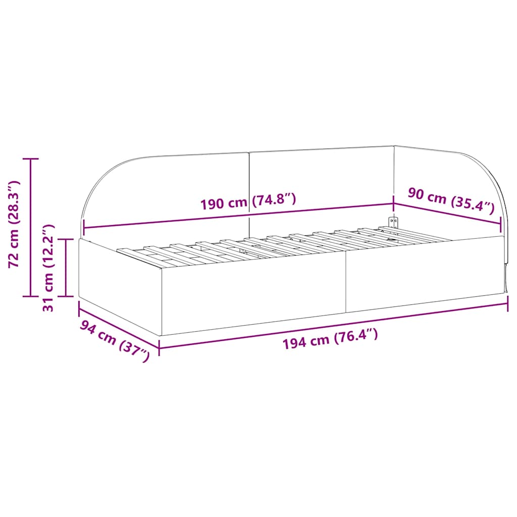 Corner Bed Frame with Headboard Yellow 90 x 190 cm Velvet