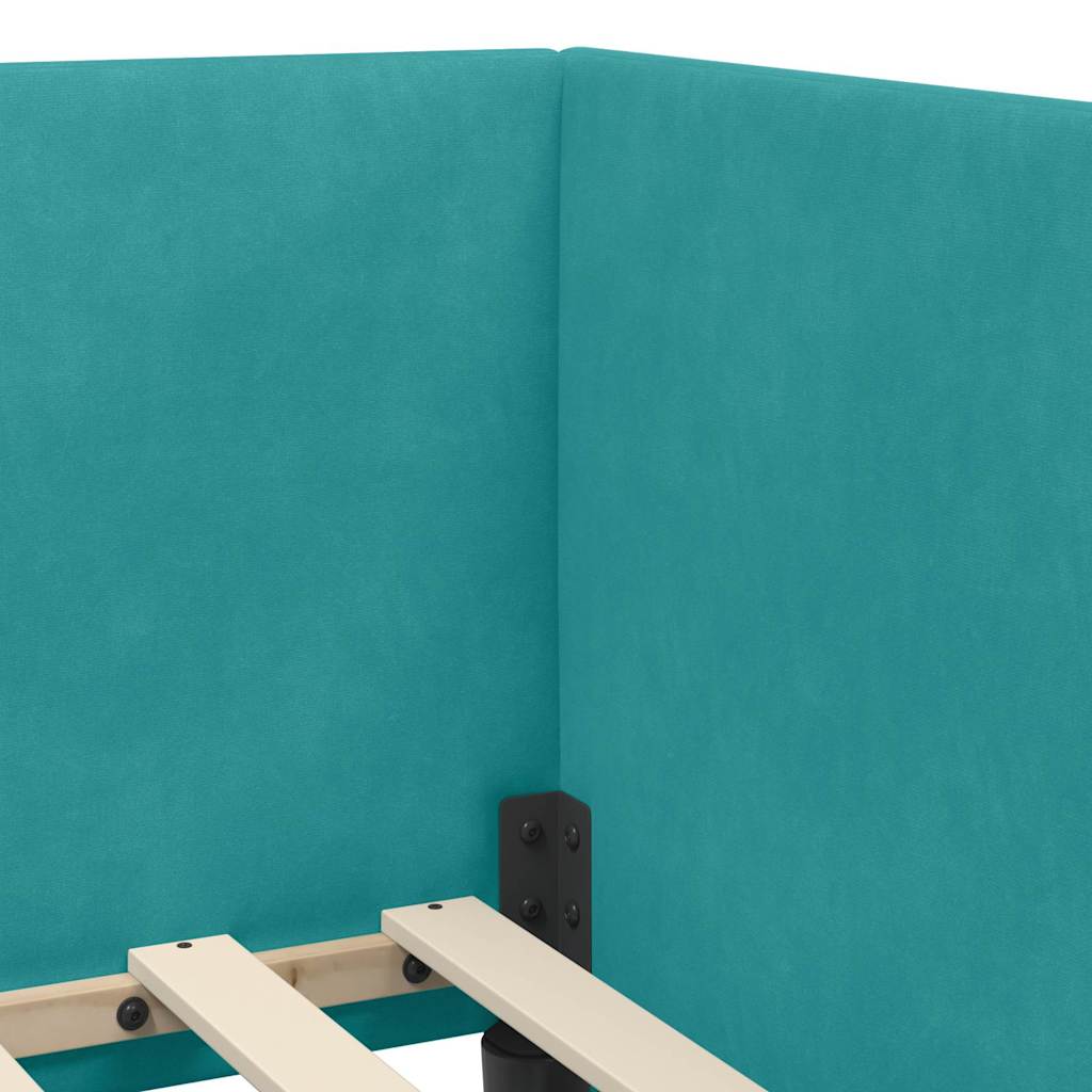 Corner Bed Frame with Headboard Turquoise 90 x 190 cm Velvet
