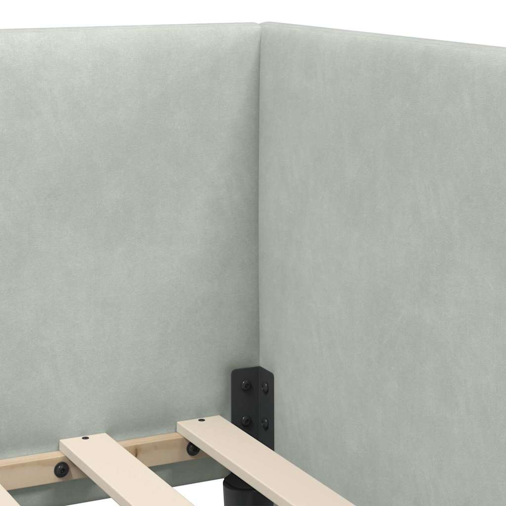 Corner Bed Frame with Headboard Light grey 90 x 200 cm Velvet
