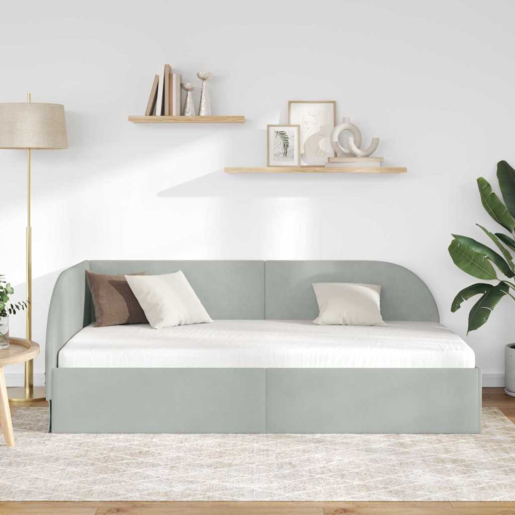 Corner Bed Frame with Headboard Light grey 90 x 200 cm Velvet