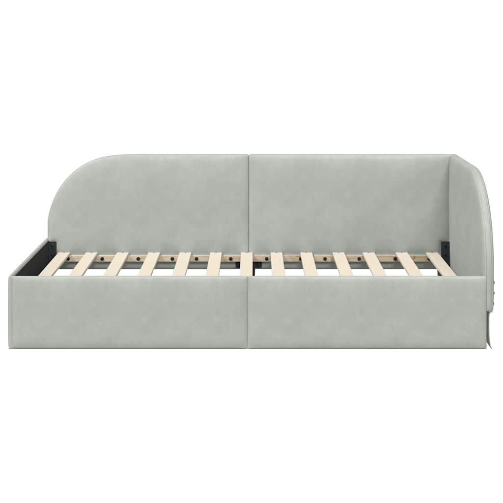 Corner Bed Frame with Headboard Light grey 90 x 200 cm Velvet